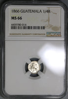 1866 NGC MS 66 Guatemala 1/4 Real Lion GEM Mint State Silver Coin (19082002D)