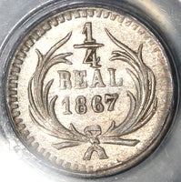 1867 PCGS MS 64 Guatemala 1/4 Real Lion Silver Coin (19040401C)