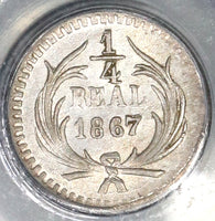 1867 PCGS MS 64 Guatemala 1/4 Real Lion Silver Coin (19040401C)