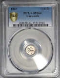 1867 PCGS MS 64 Guatemala 1/4 Real Lion Silver Coin (19040401C)