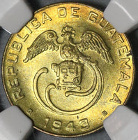 1943 NGC MS 65 Guatemala 1 Centavo Quetzal Bird Key Date Coin (20021805C)