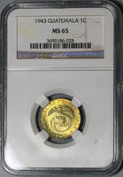 1943 NGC MS 65 Guatemala 1 Centavo Quetzal Bird Key Date Coin (20021805C)