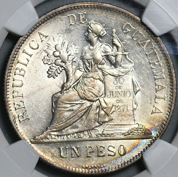 1894 NGC AU 58 Guatemala Un Peso 90% Silver Dollar Coin (21011101C)