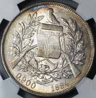 1894 NGC AU 58 Guatemala Un Peso 90% Silver Dollar Coin (21011101C)