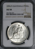 1896/5 NGC AU 58 Guatemala Un Peso Scarce Overdate 90% Silver Dollar Coin (21031401C)