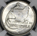 1943 NGC MS 63 Guatemala 25 Centavos Quetzal Bird Silver Map Coin (21042107D)