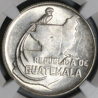 1943 NGC MS 63 Guatemala 25 Centavos Quetzal Bird Silver Map Coin (21042107D)