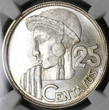 1950 NGC MS 65 Guatemala 25 Centavos Maya Girl 81k Silver Coin (23030802C)