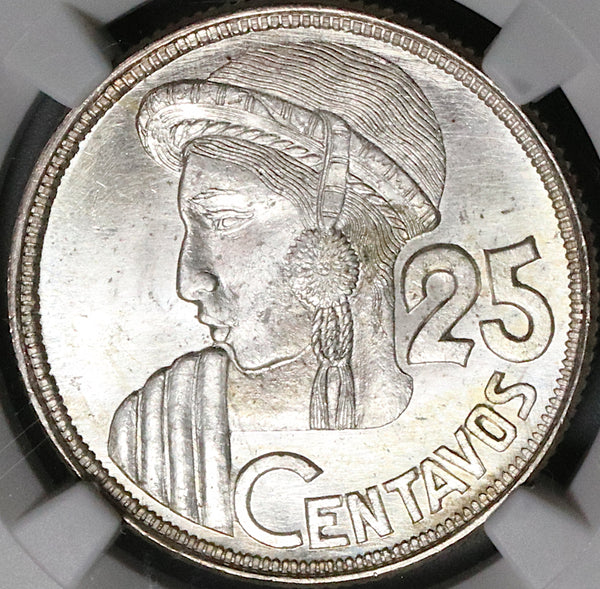 1950 NGC MS 65 Guatemala 25 Centavos Maya Girl 81k Silver Coin (23030802C)