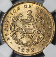 1932 NGC MS 65 Guatemala 2 Centavos Quetzal Bird Mint State Coin (21042106D)