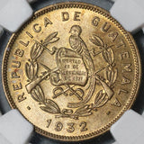1932 NGC MS 65 Guatemala 2 Centavos Quetzal Bird Mint State Coin (21042106D)
