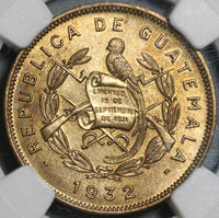 1932 NGC MS 65 Guatemala 2 Centavos Quetzal Bird Mint State Coin (21042106D)