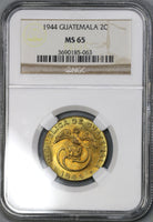 1944 NGC MS 65 Guatemala 2 Centavos Quetzal Mint State Coin POP 4/0 (19052603C)