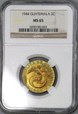 1944 NGC MS 65 Guatemala 2 Centavos Quetzal Mint State Coin POP 4/0 (19052603C)