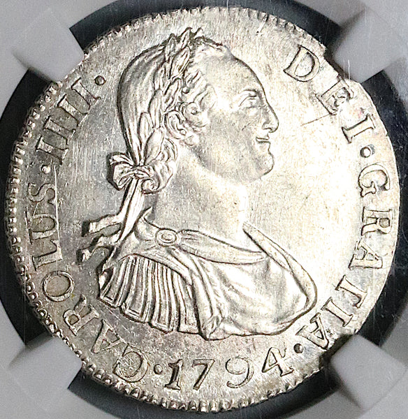 1794 NGC MS 63 Guatemala 2 Reales Colonial Spain Silver Coin (23011401C)