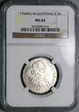 1794 NGC MS 63 Guatemala 2 Reales Colonial Spain Silver Coin (23011401C)