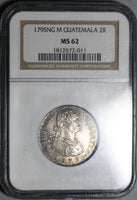 1795-NG NGC MS 62 Guatemala 2 Reales Colonial Spain Silver Coin POP 2/2  (21062803C)