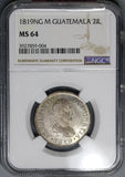 1819-NG NGC MS 64 Guatemala 2 Reales Colonial Spain Silver Mint State Coin (19080202C)