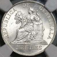 1894-H NGC MS 64 Guatemala Silver 2 Reales Quetzal Bird Justice Coin (21042102D)