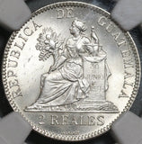 1894-H NGC MS 64 Guatemala Silver 2 Reales Quetzal Bird Justice Coin (21042102D)