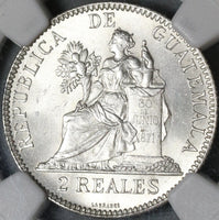1894-H NGC MS 64 Guatemala Silver 2 Reales Quetzal Bird Justice Coin (21042102D)