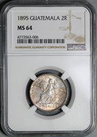 1895 NGC MS 64 Guatemala 2 Reales Mint State Silver Coin POP 2/0 (20121101C)