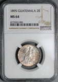 1895 NGC MS 64 Guatemala 2 Reales Mint State Silver Coin POP 2/0 (20121101C)