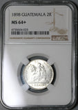 1898 NGC MS 64+ Guatemala 2 Reales Mint State Silver Coin (20032301D)