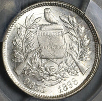 1898 PCGS MS 64 Guatemala Silver 2 Reales Quetzal Bird Justice Coin (21032102C)
