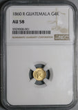 1860 NGC AU 58 Guatemala 4 Reales Gold Cuarto Carrera Coin (21072402C)