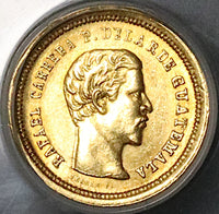 1864 PCGS MS 62 Guatemala 4 Reales Gold Cuarto Carrera Coin (21111203C)