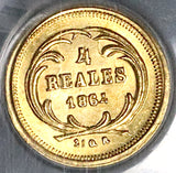 1864 PCGS MS 62 Guatemala 4 Reales Gold Cuarto Carrera Coin (21111203C)