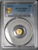 1864 PCGS MS 62 Guatemala 4 Reales Gold Cuarto Carrera Coin (21111203C)