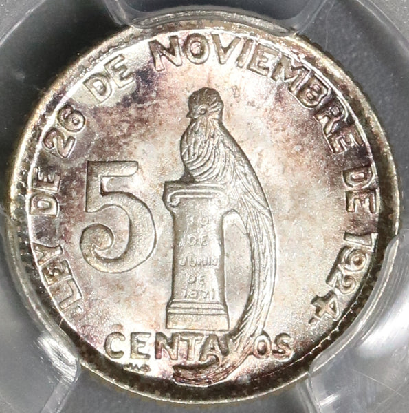 1945 PCGS MS 66+ Guatemala 5 Centavos Quetzal Bird Silver Coin (19063003C)