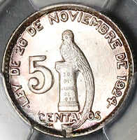 1945 PCGS MS 66+ Guatemala 5 Centavos Quetzal Bird Silver Coin (23041201C)