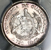 1945 PCGS MS 66+ Guatemala 5 Centavos Quetzal Bird Silver Coin (23041201C)