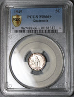 1945 PCGS MS 66+ Guatemala 5 Centavos Quetzal Bird Silver Coin (23041201C)