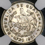1951 NGC AU Guatemala 5 Centavos Quetzal Bird Silver Coin (22102603C)