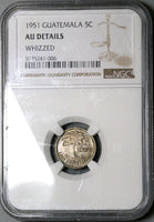 1951 NGC AU Guatemala 5 Centavos Quetzal Bird Silver Coin (22102603C)