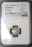 1951 NGC AU Guatemala 5 Centavos Quetzal Bird Silver Coin (22102603C)
