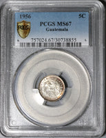 1956 PCGS MS 67 Guatemala 5 Centavos GEM BU Silver Coin Pop 5/0 (16032001D)