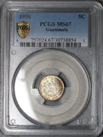 1956 PCGS MS 67 Guatemala 5 Centavos Kapok Tree Gem Mint State Silver Coin (15110804D