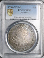 1794 PCGS XF 40 Guatemala 8 Reales Charles IV Spain Colonial Silver Coin POP 2/1 (21101502C)