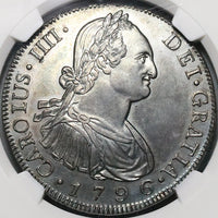 1796 NGC AU 55 Guatemala 8 Reales Spain Colony Charles IV Coin (22041702C)
