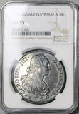 1796 NGC AU 55 Guatemala 8 Reales Spain Colony Charles IV Coin (22041702C)