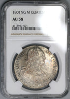 1801-NG NGC AU 58 Guatemala 8 Reales Spain Colony Silver Coin POP 2/1 (15112903D)