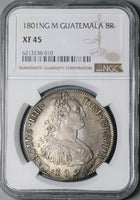 1801 NGC XF 45 Guatemala 8 Reales Spain Colony Charles IV Silver Coin (22020203C)