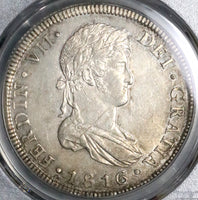 1816 PCGS AU 58 Guatemala 8 Reales Spain Colony Silver Coin POP 2/1 (21091101D)