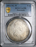 1816 PCGS AU 58 Guatemala 8 Reales Spain Colony Silver Coin POP 2/1 (21091101D)