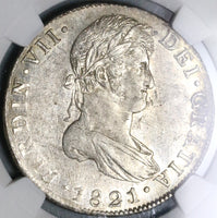 1821 NGC MS 60 Guatemala 8 Reales Spain Colony Mint State Silver Coin (21090602C)